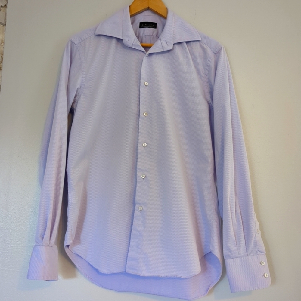 Zara Button Up Shirt Men's Size 15 Light Purple Corpcore Casual Preppy Cotton